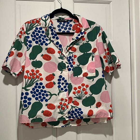 Marimekko Tops - Marimekko x Uniqlo Fruit Dot Button-Up Size S — Blue Pink Green Red